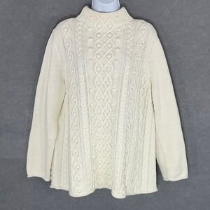 Talbots Plus Cable Knit Mock‎ Neck Sweater Textured Pullover Ivory Cream Sz L